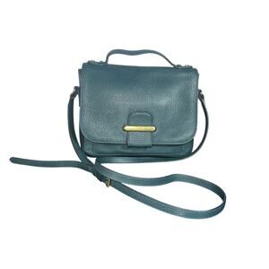 Fossil Teal Pebbled Leather top handle Crossbody Shoulder Bag modern minimalism